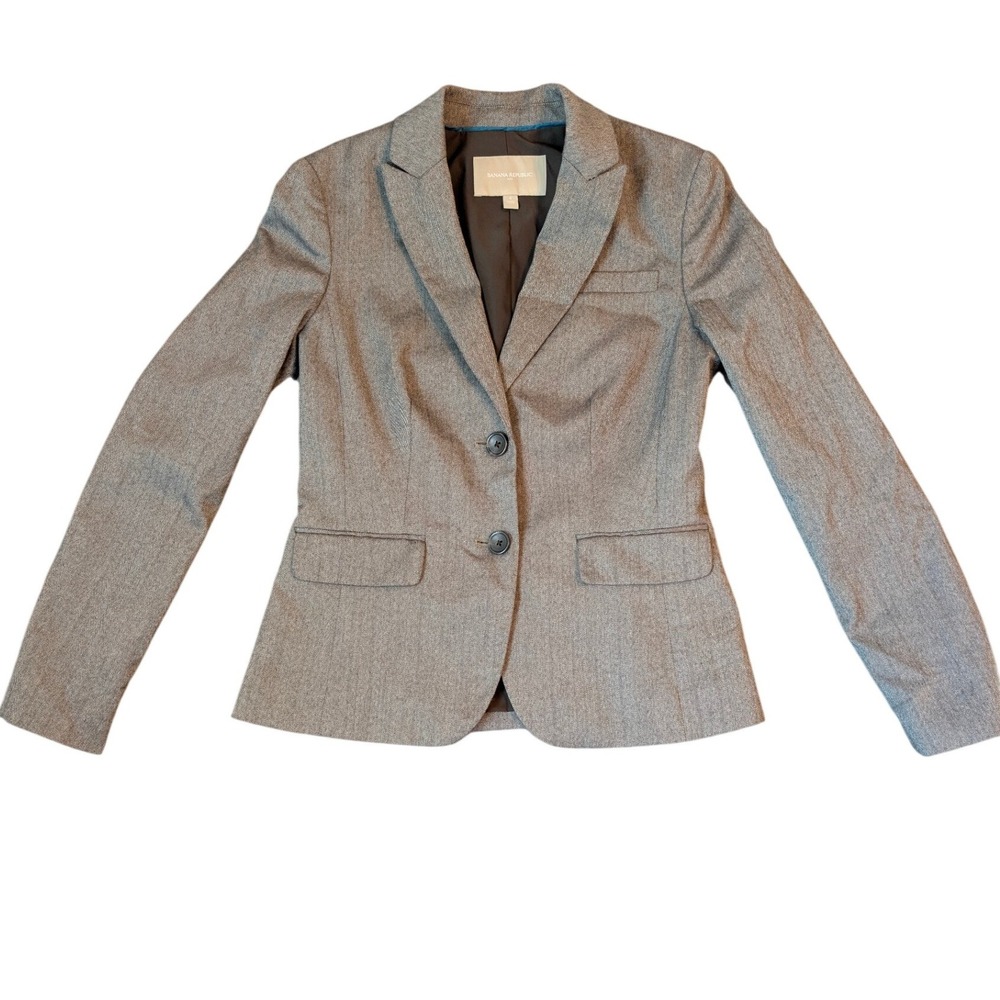 Banana Republic Womens Size 4 Smokey Taupe Herringbone 2 Button Tailored Blazer